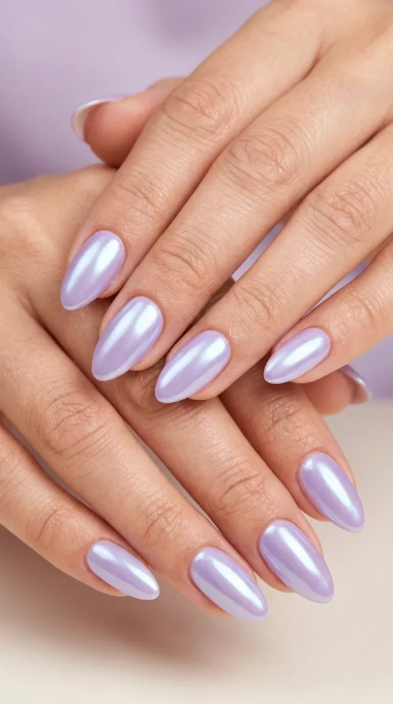 Lavender Pearl Chrome Nails