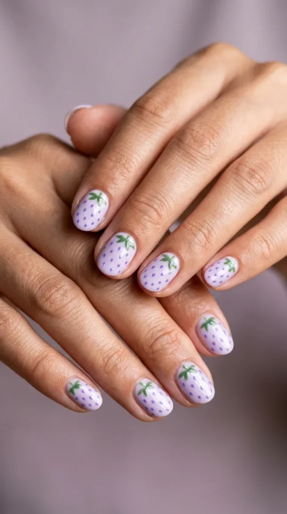 Lavender Strawberry Nail Design