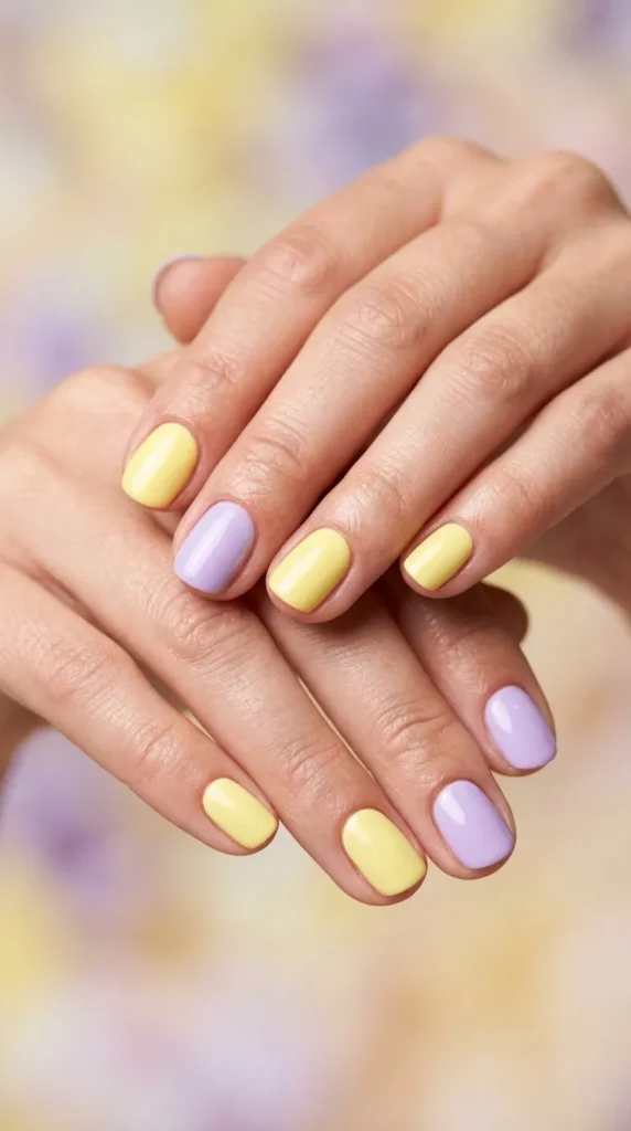 Lemon and Lavender Mix Nails