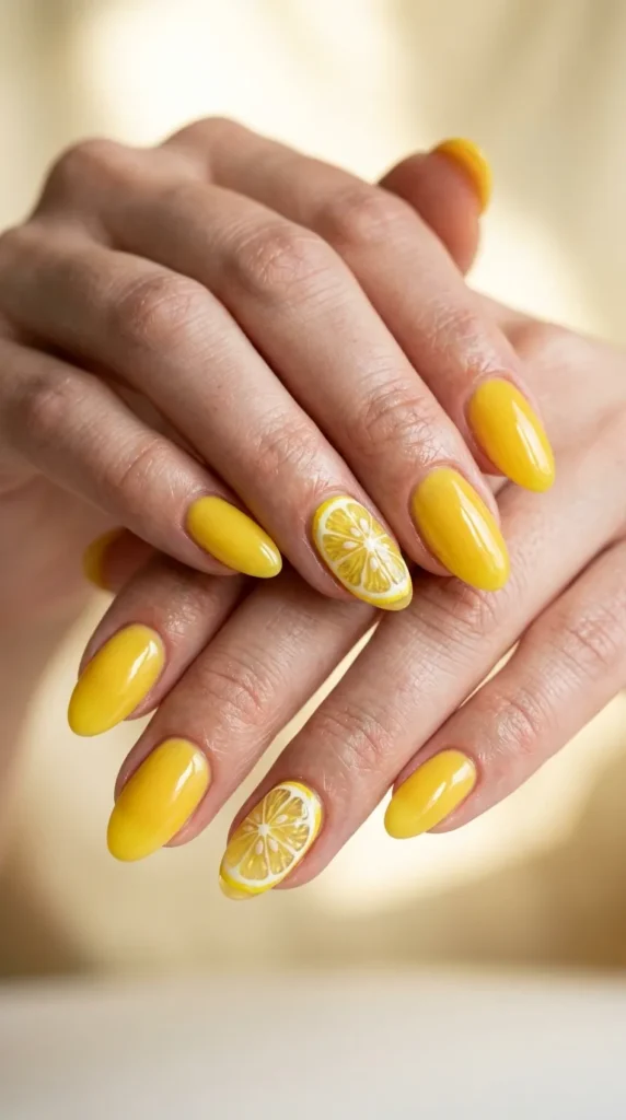 Lemon slice accent nails