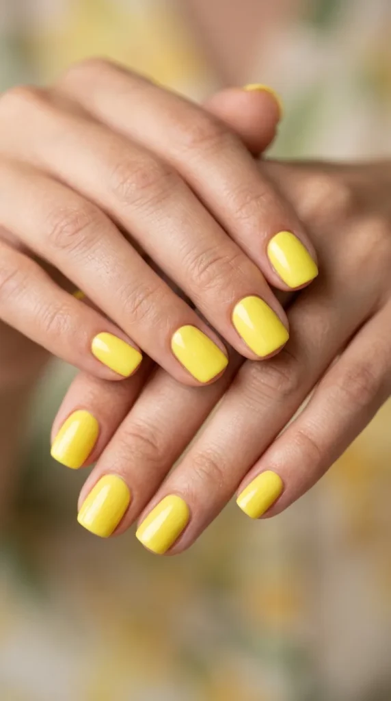 Lemon yellow citrus gel nails