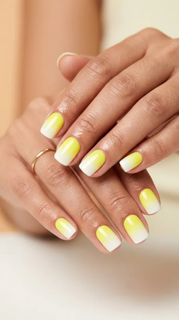 Lemon yellow to white fresh summer nails