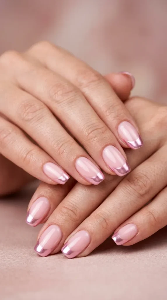 Light Pink Chrome French Tips
