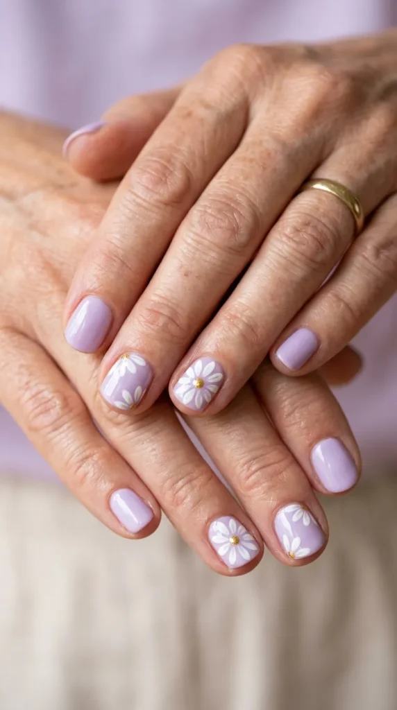 Lilac Daisy Accent Nails