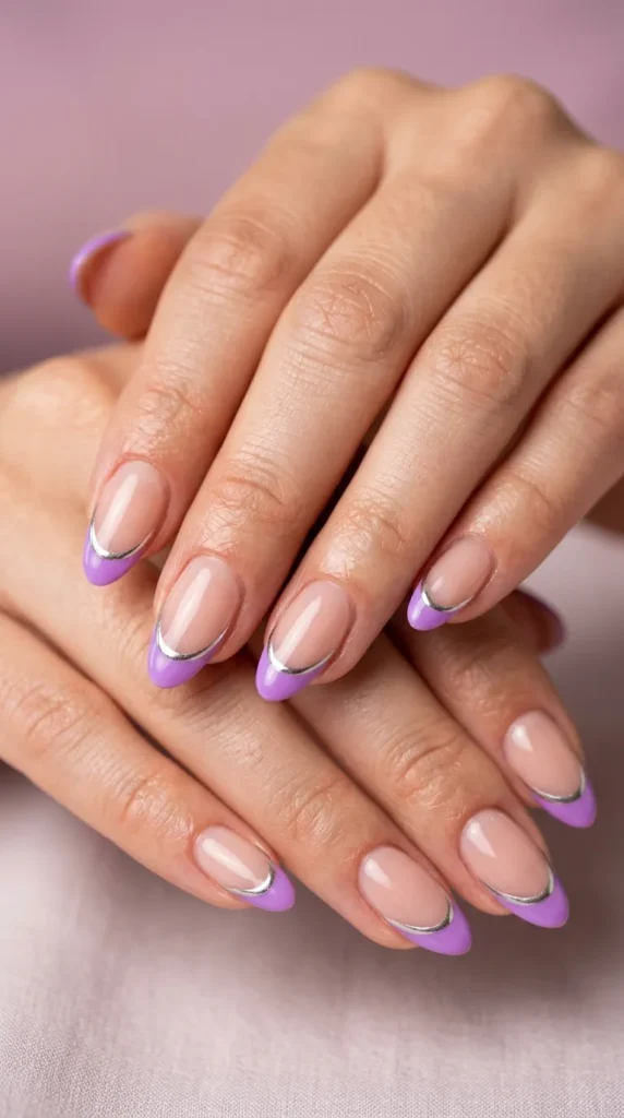 Lilac French Tip with Silver Outline