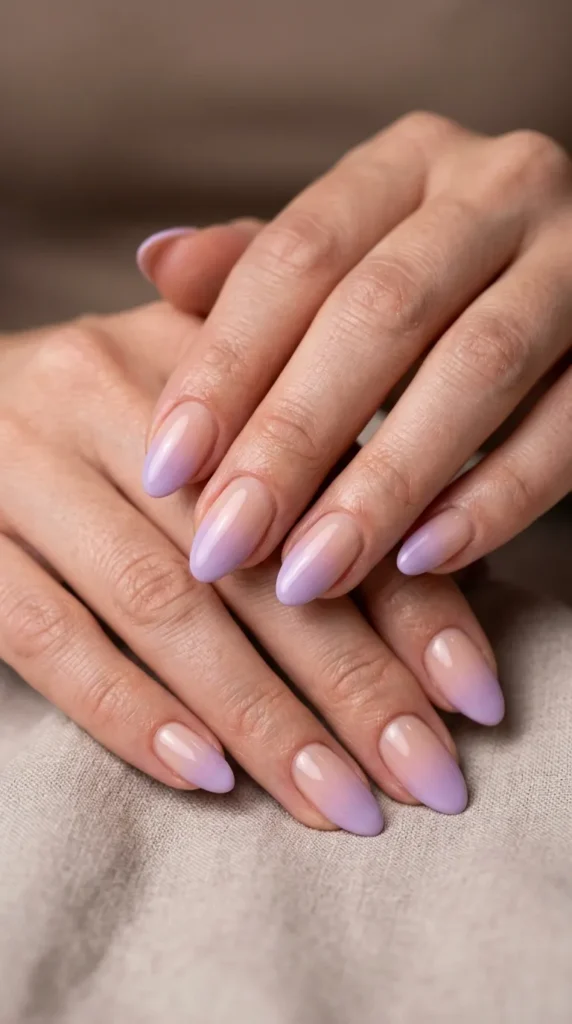 Lilac ombré French gel nails
