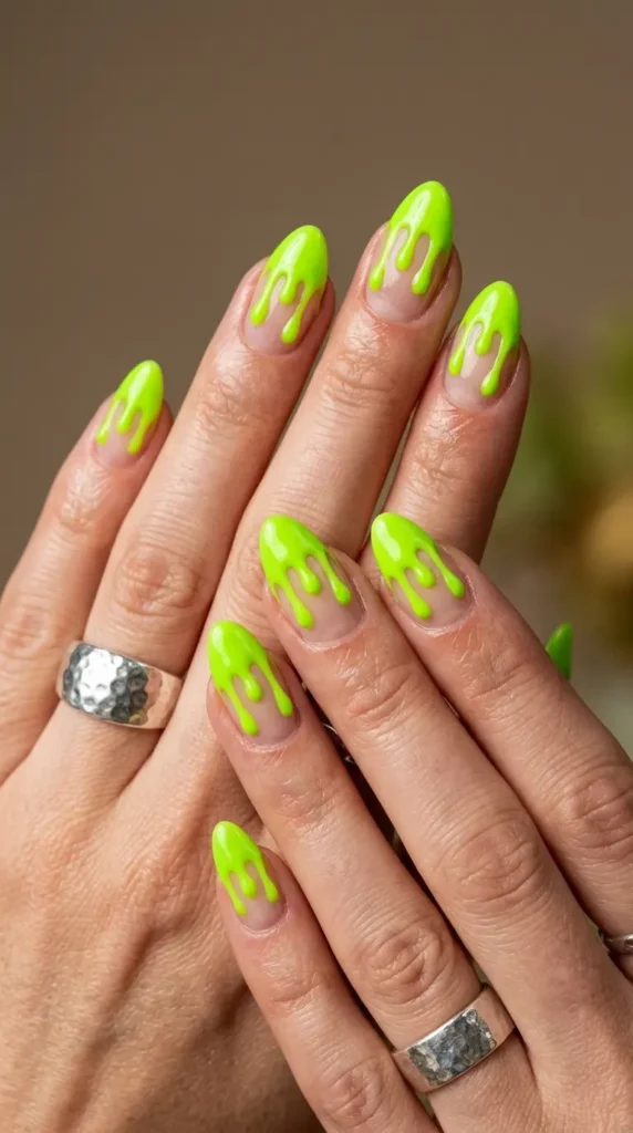 Lime Drip Nail Art