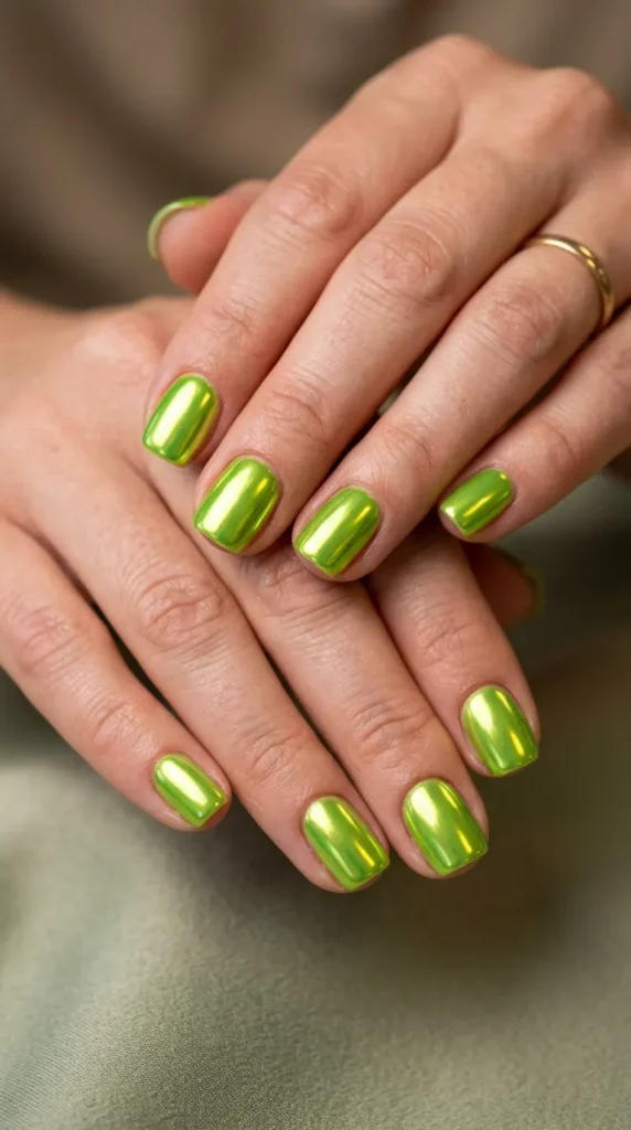 Lime Green Chrome Nails