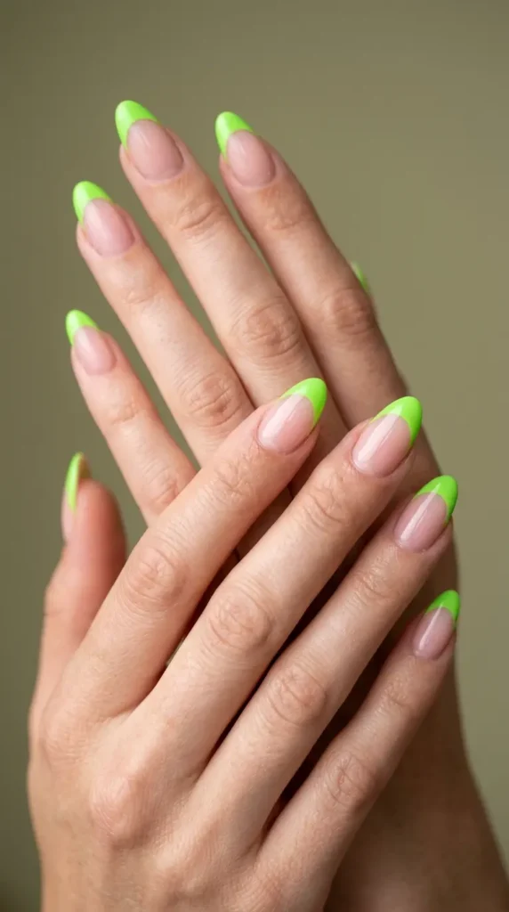 Lime Green French Tip Acrylics