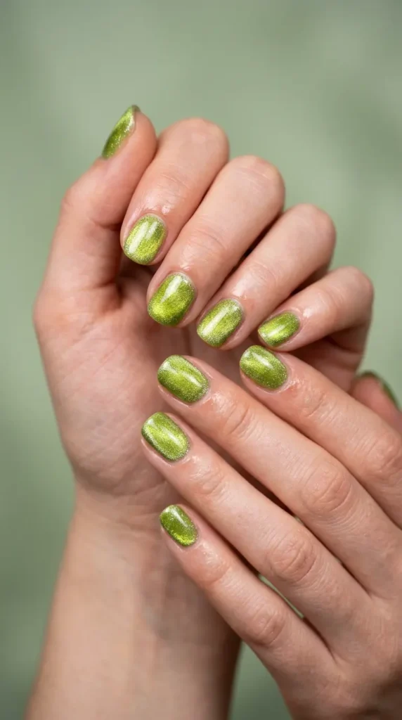 Lime Shimmer Velvet Nails