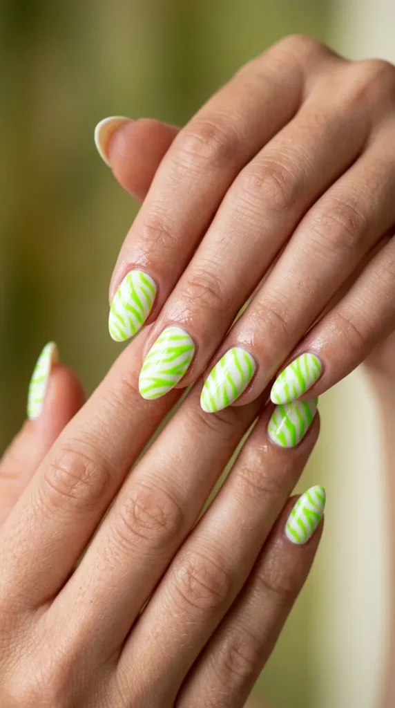 Lime Zebra Print Nails