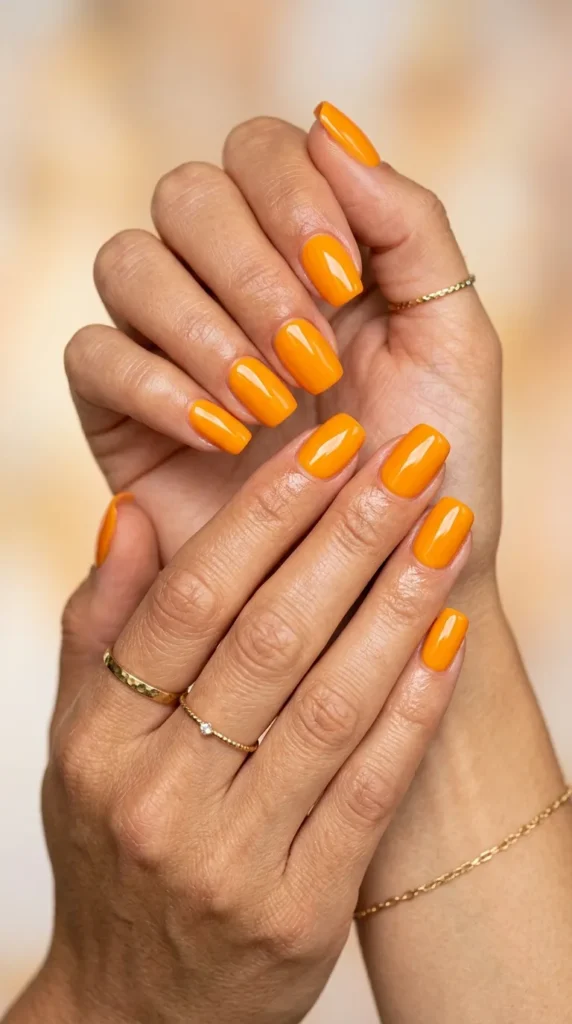 Mango orange glossy nails