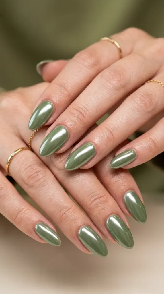 Matcha Green Chrome Nails