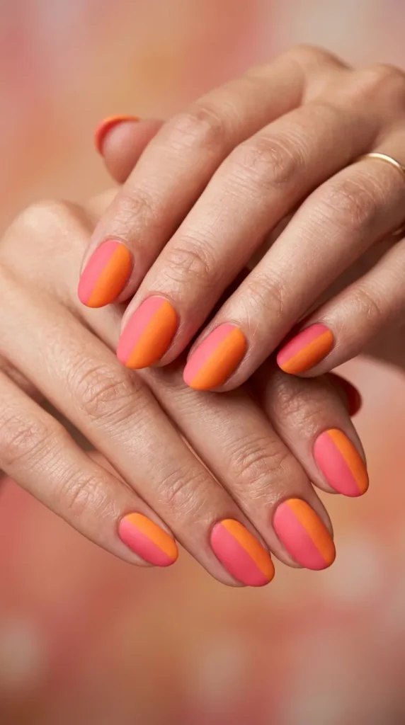 matte pinkorange split nails