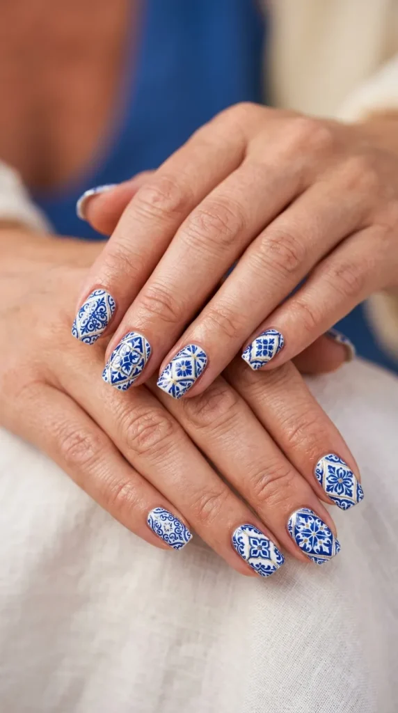 Mediterranean Blue Tile Nails