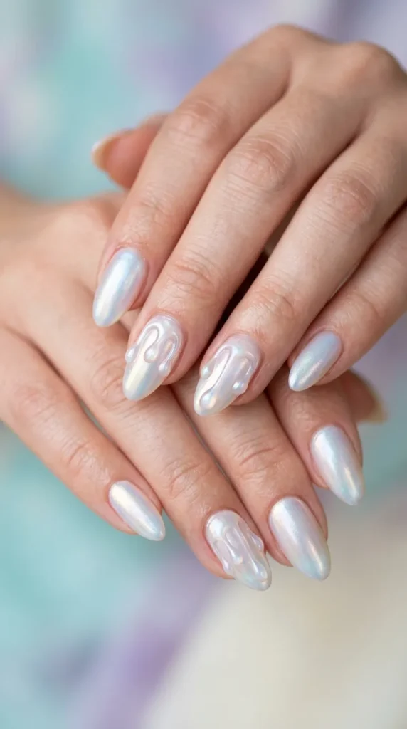 Mermaid pearl drip accent nails