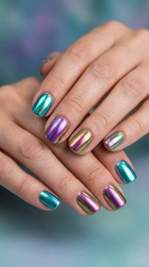 Mermaid Rainbow Chrome Nails
