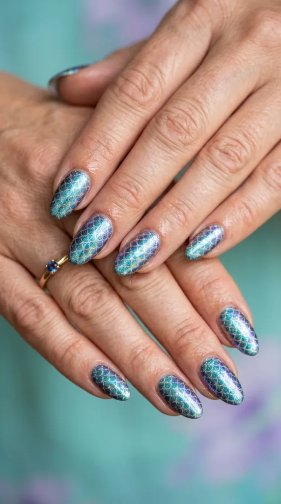 Mermaid scale iridescent texture nails