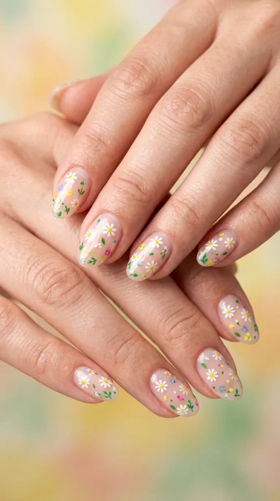 Micro Daisy Confetti Nail Design