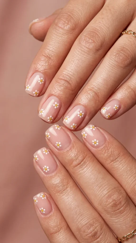 Micro floral daisies on nude pink base