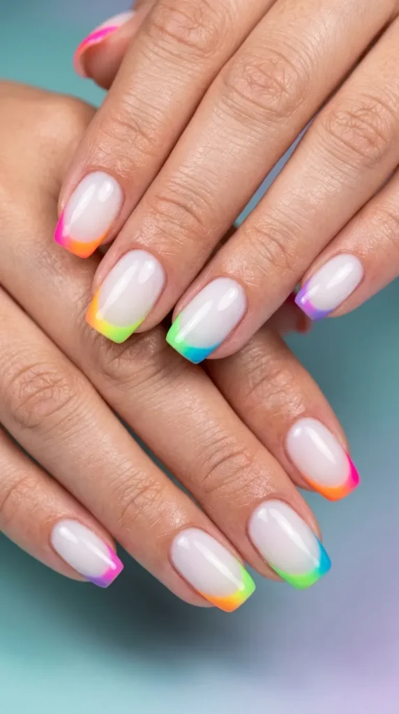 Milky Base Rainbow French Design Milky Base Rainbow French Design