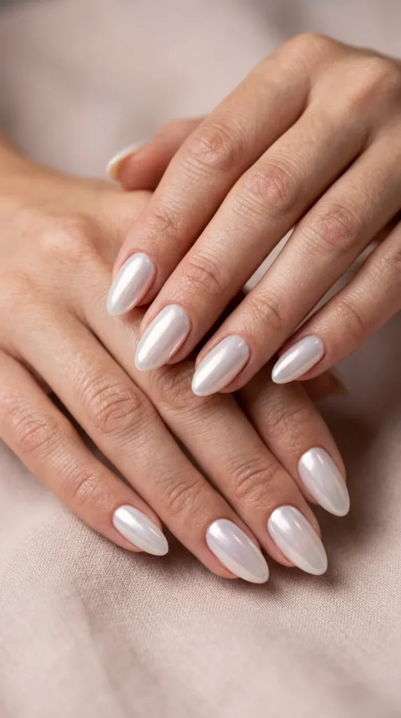 Milky glazed chrome nails