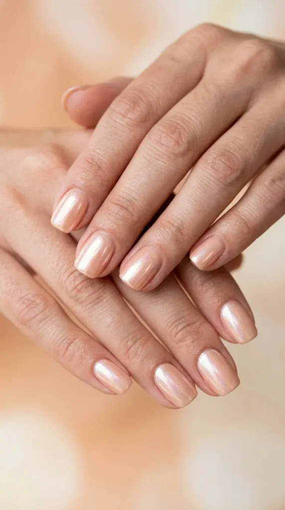 Milky Peach Chrome Nails