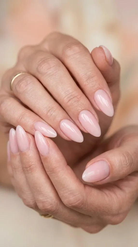 Milky pink almond nails