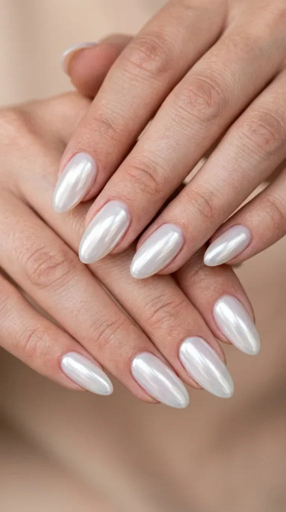 Milky White Chrome Nails