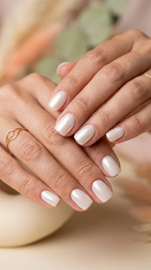 Milky White Glazed Short Nails