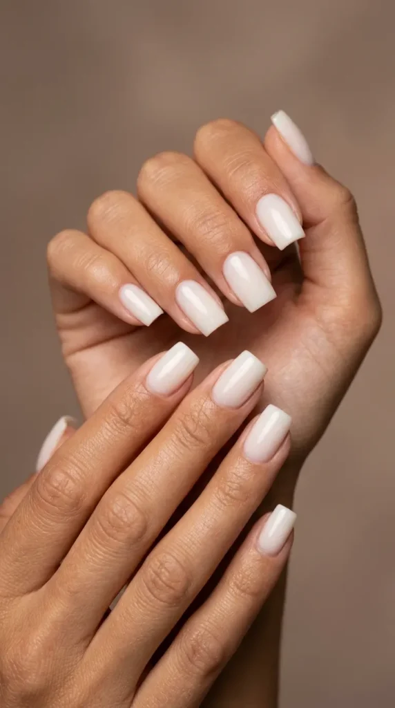 Milky White Square August Nails