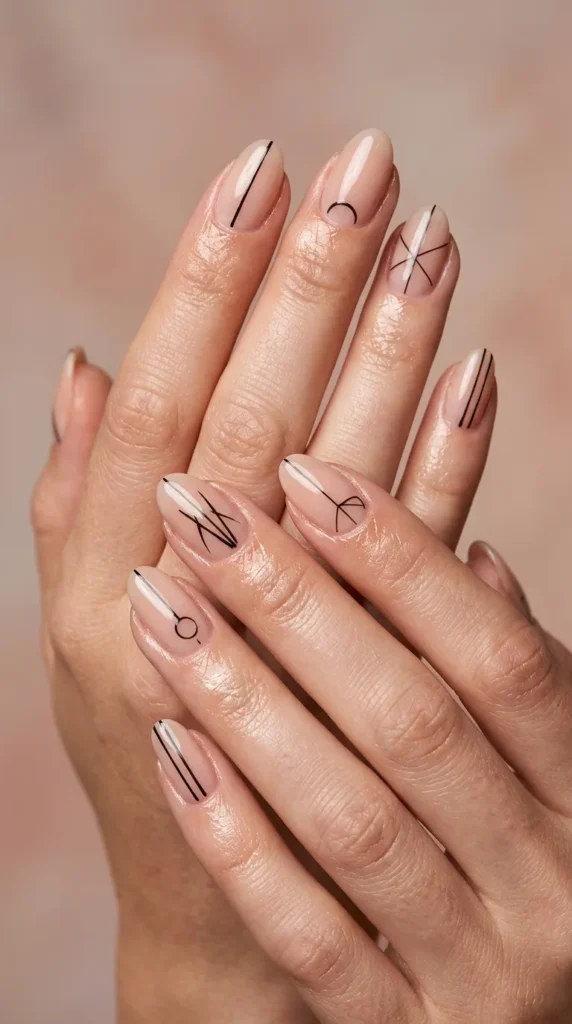 Minimal line art nails