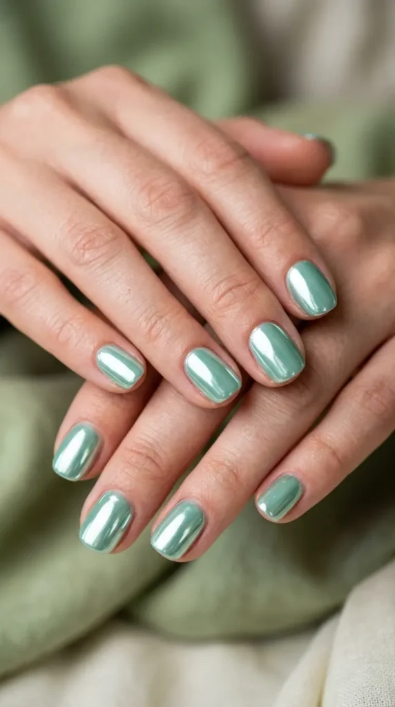 Mint Chrome Mirror Nails