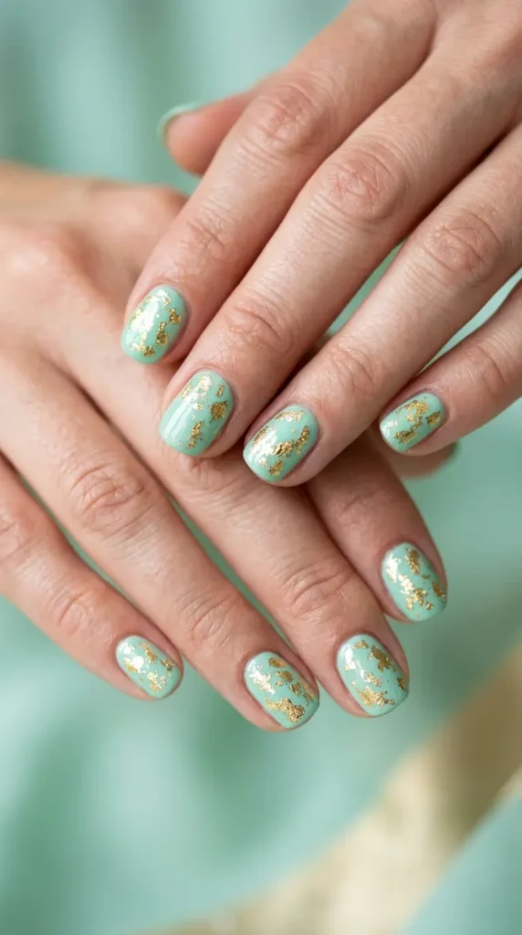 Mint & Gold Foil Nails