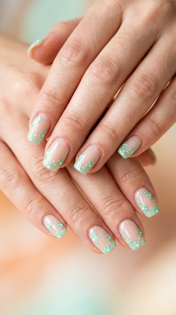 Mint green minimal floral nails