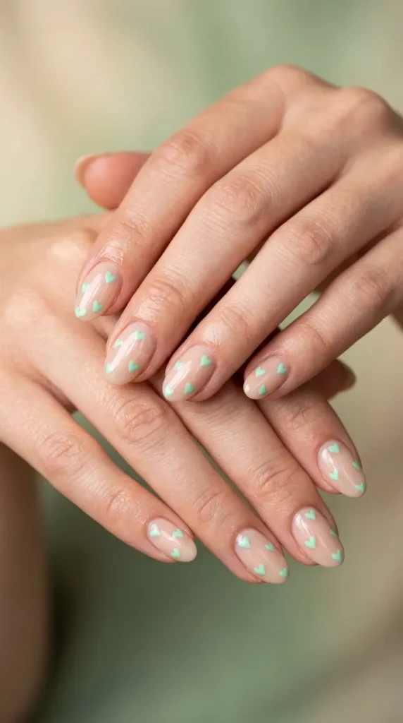 Mint Heart Nail Art