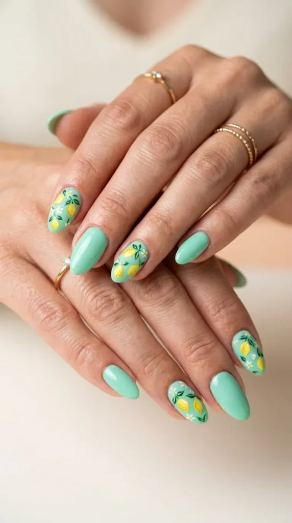 Mint & Lemon Summer Nails