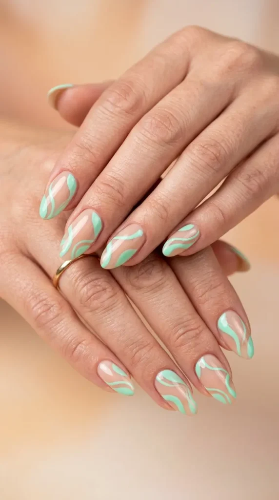 Mint & Nude Abstract Nails