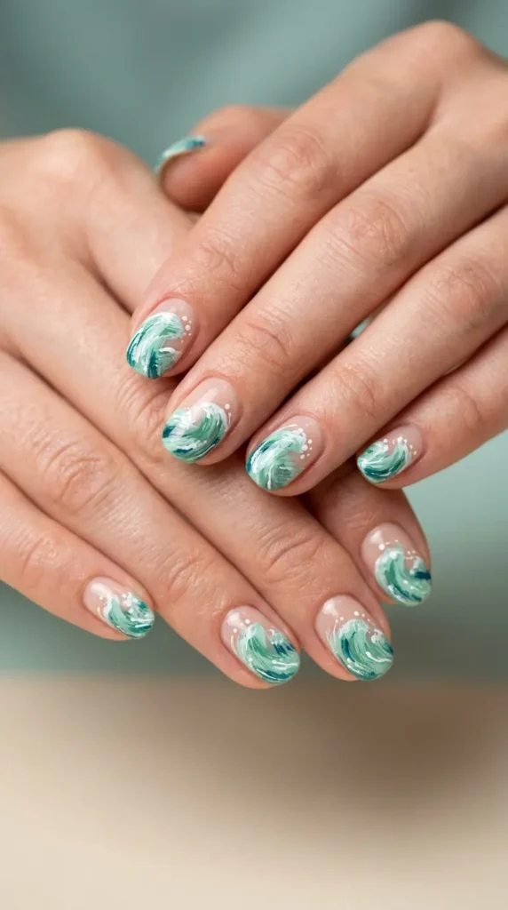 Mint Ocean Wave Nails