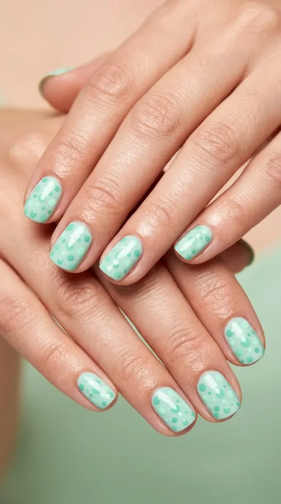 Mint Polka Dot Nails