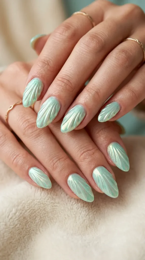 Mint Seashell Mermaid Nails