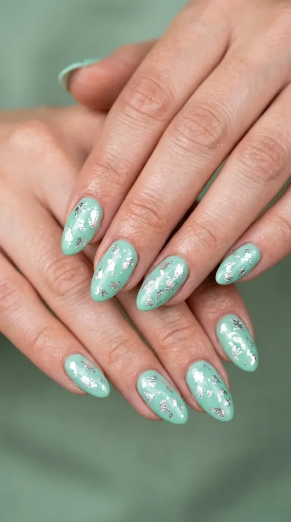 Mint & Silver Foil Nails