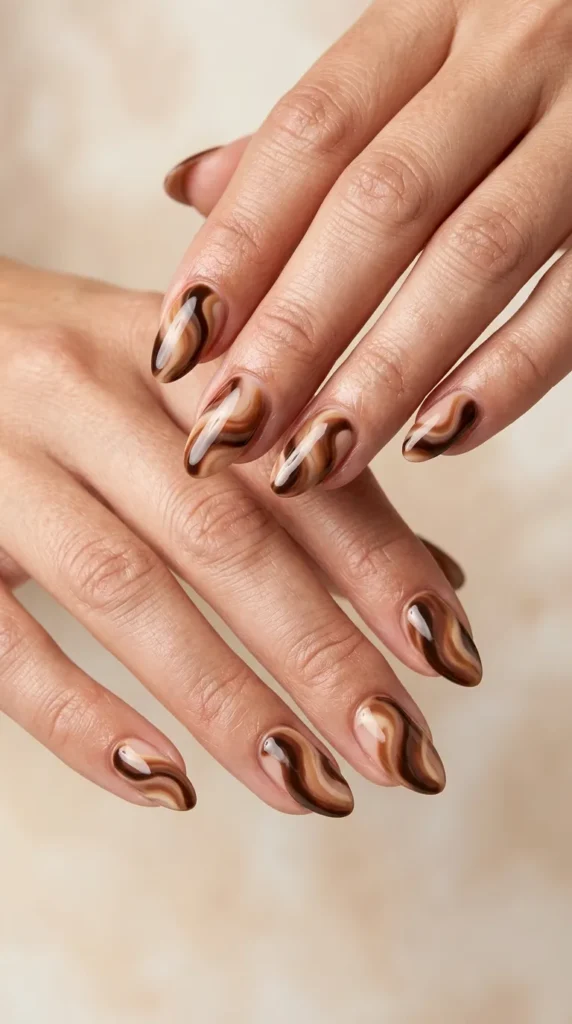 Mocha Swirl Nails