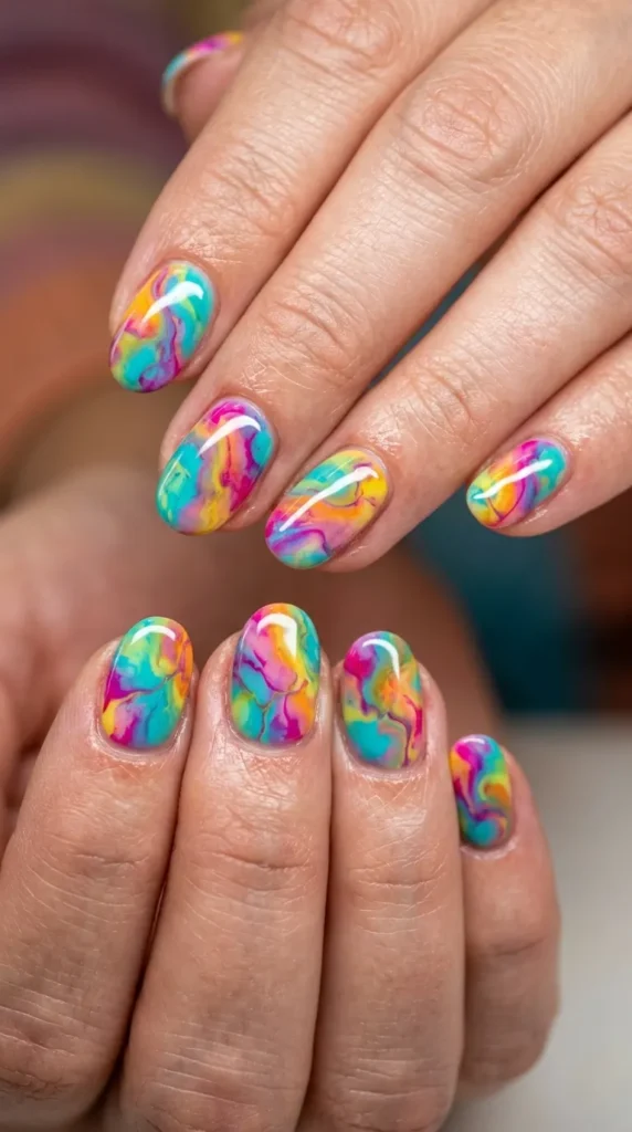Multicolor Marble Nail Art