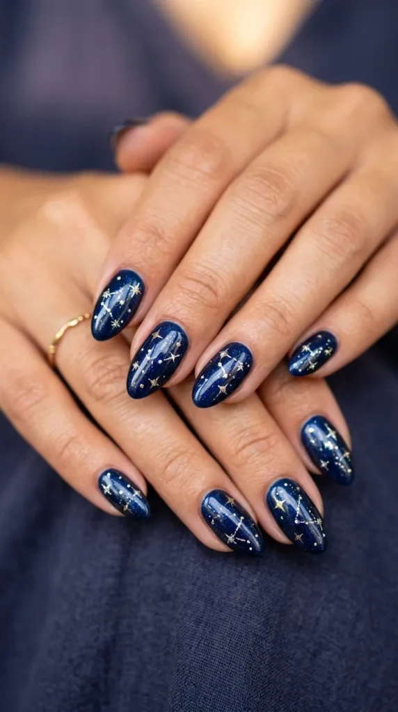 Navy night sky star nails