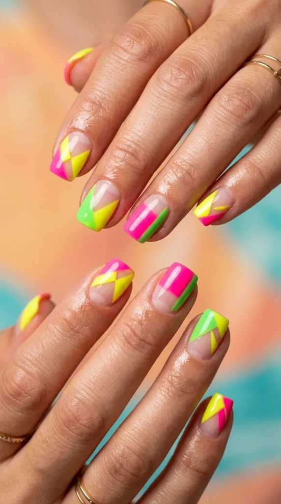 Negative space geometric summer blocks (neon accents)