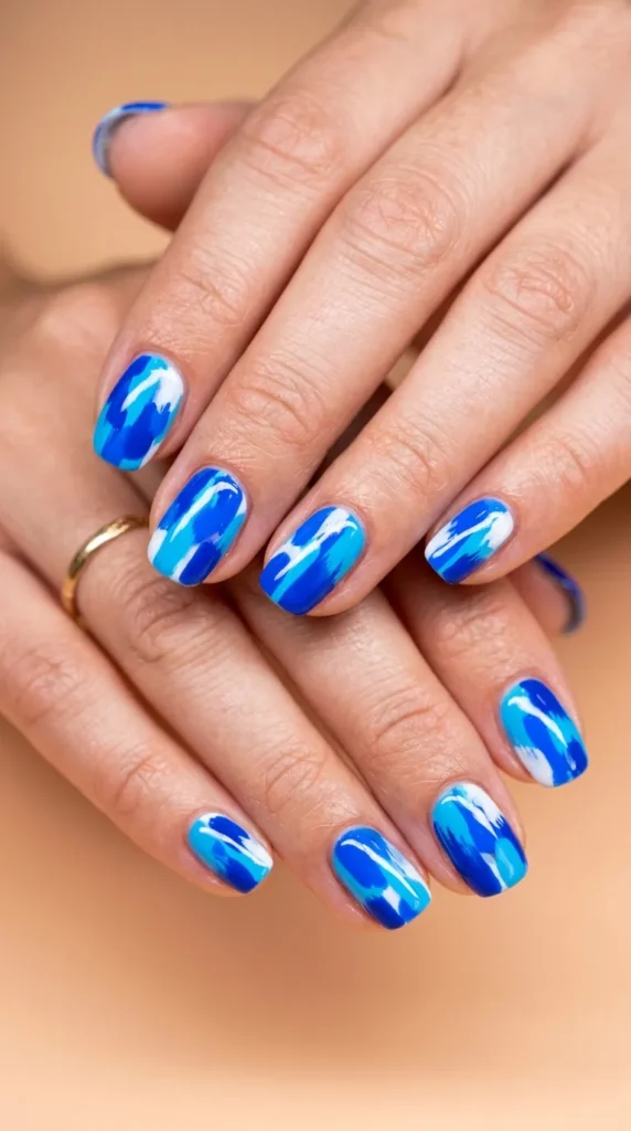 Neon Blue Abstract Nails