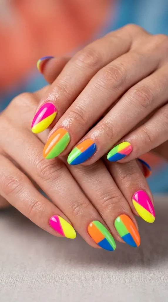 Neon Color Block Nails