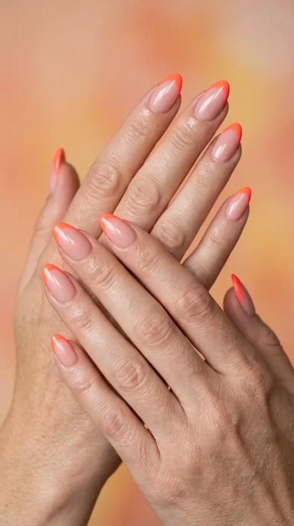 Neon Coral French Tips