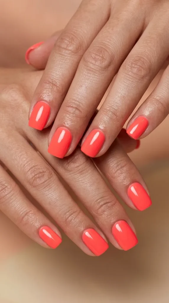Neon Coral Square Nails